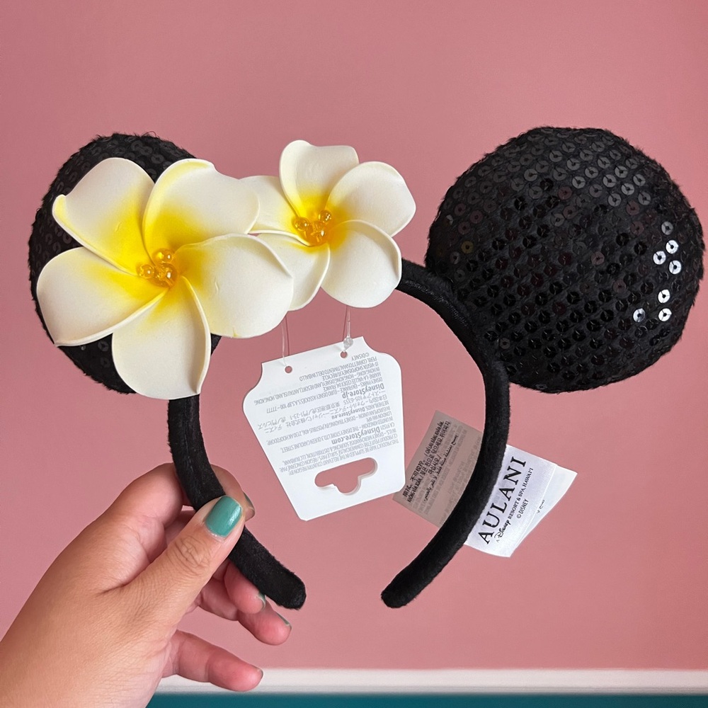 Disney Aulani Black Sequin Ears with Yellow Flowers